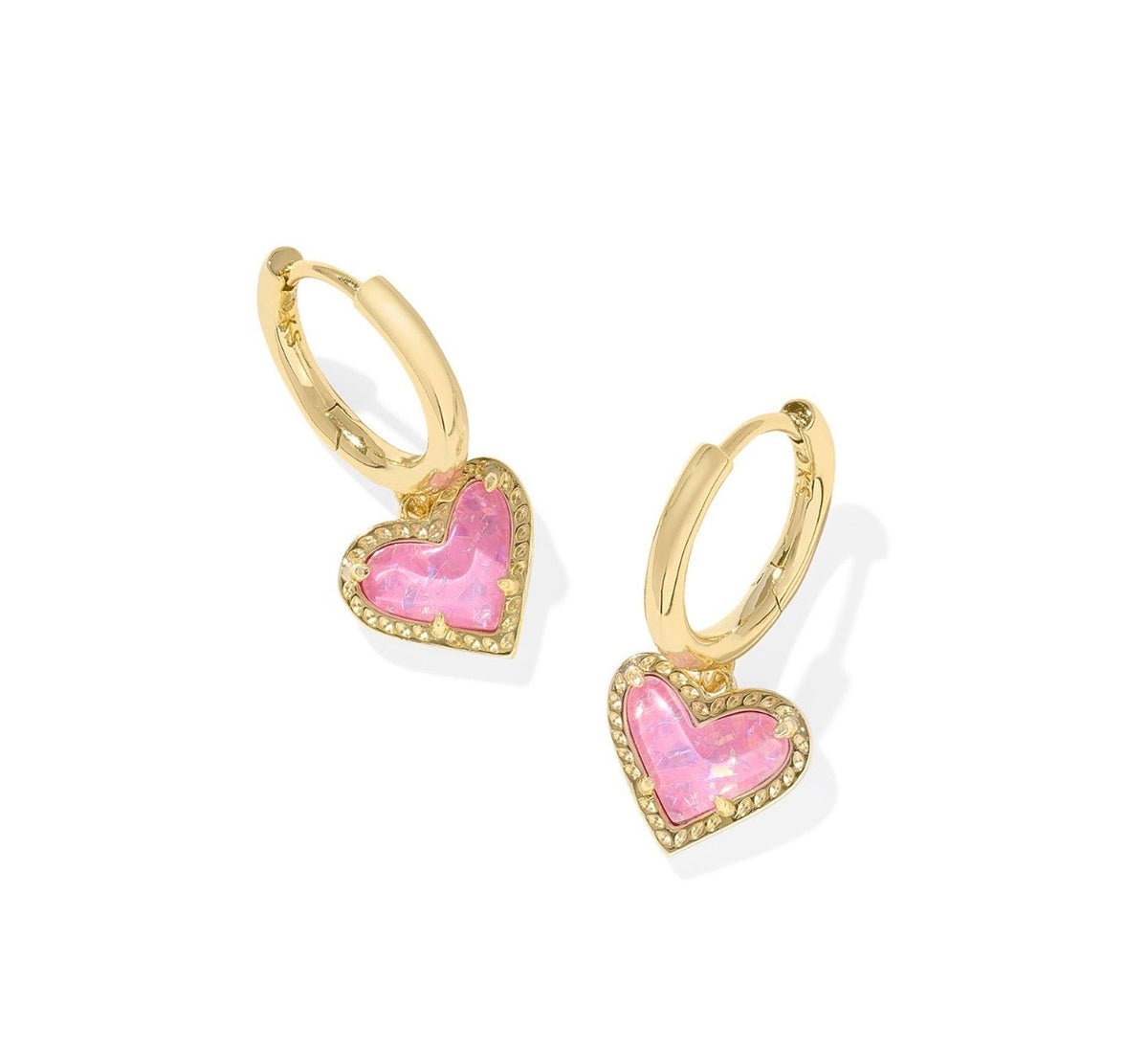 Kendra Scott Ari Heart Huggie Earrings: Pink Glitter Glass