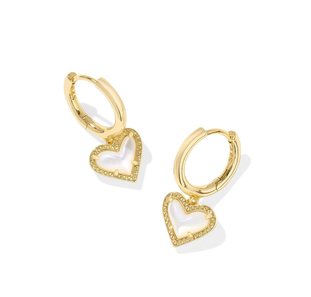 Kendra Scott Ari Heart Huggie Earrings: Gold Ivory Mother of Pearl