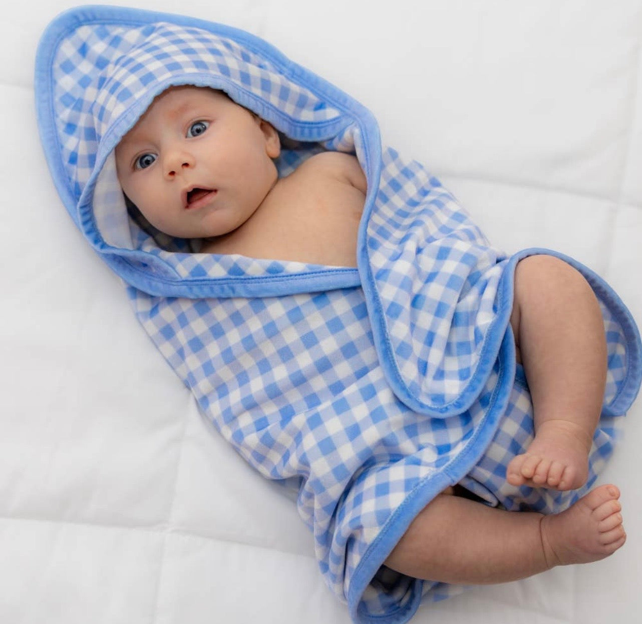 Sugar Bee Hooded Towel - Blue Gingham