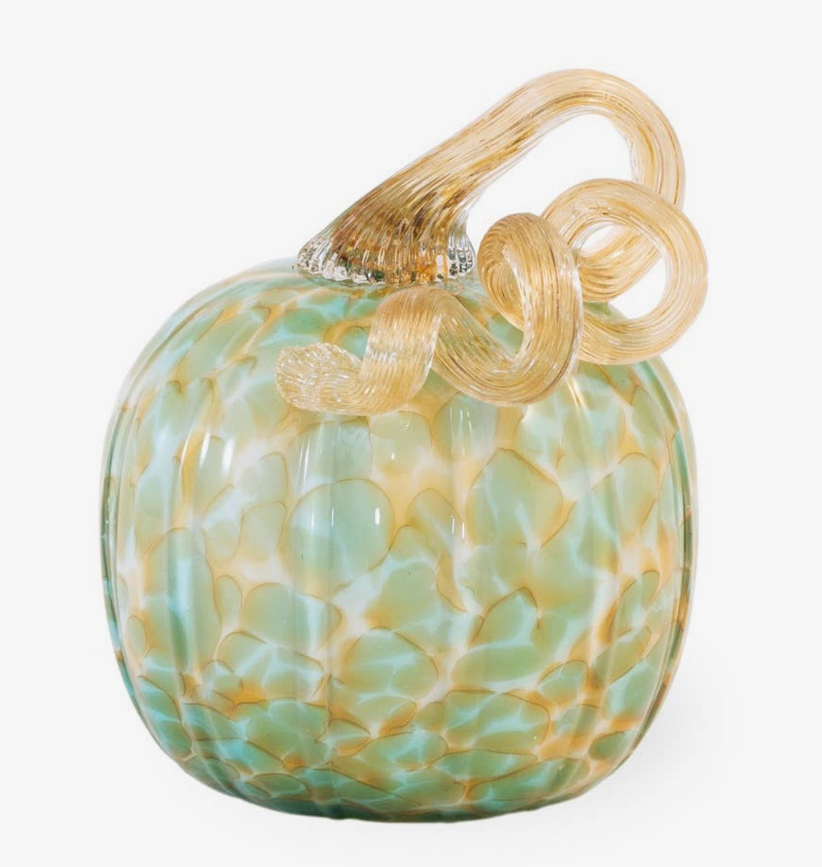 Small Green & Gold Glass Pumpkin w Gold Stem
