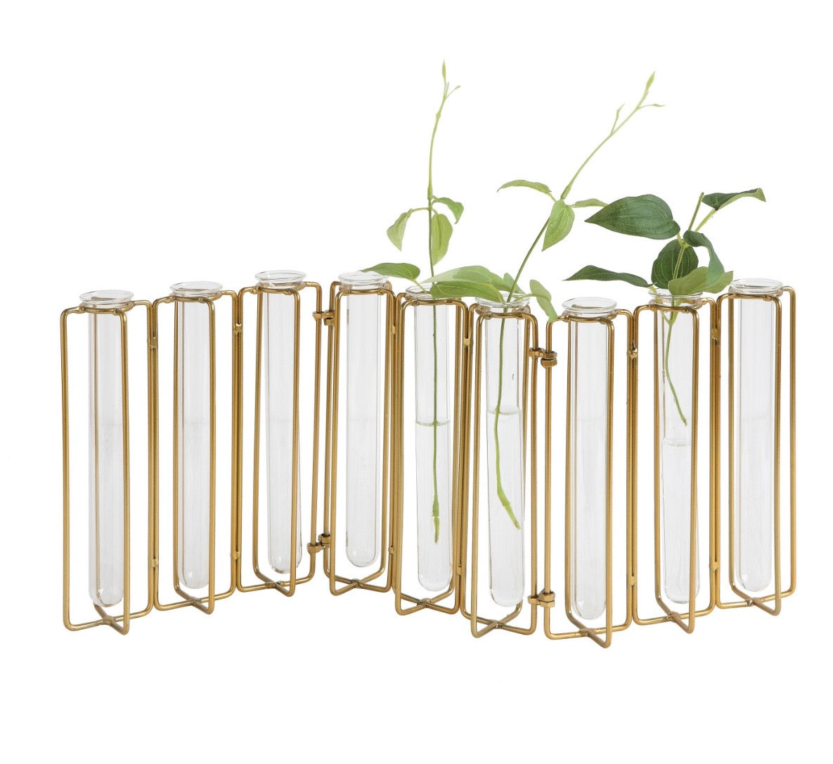 Metal & Glass Vase w/ 9 Test Tubes