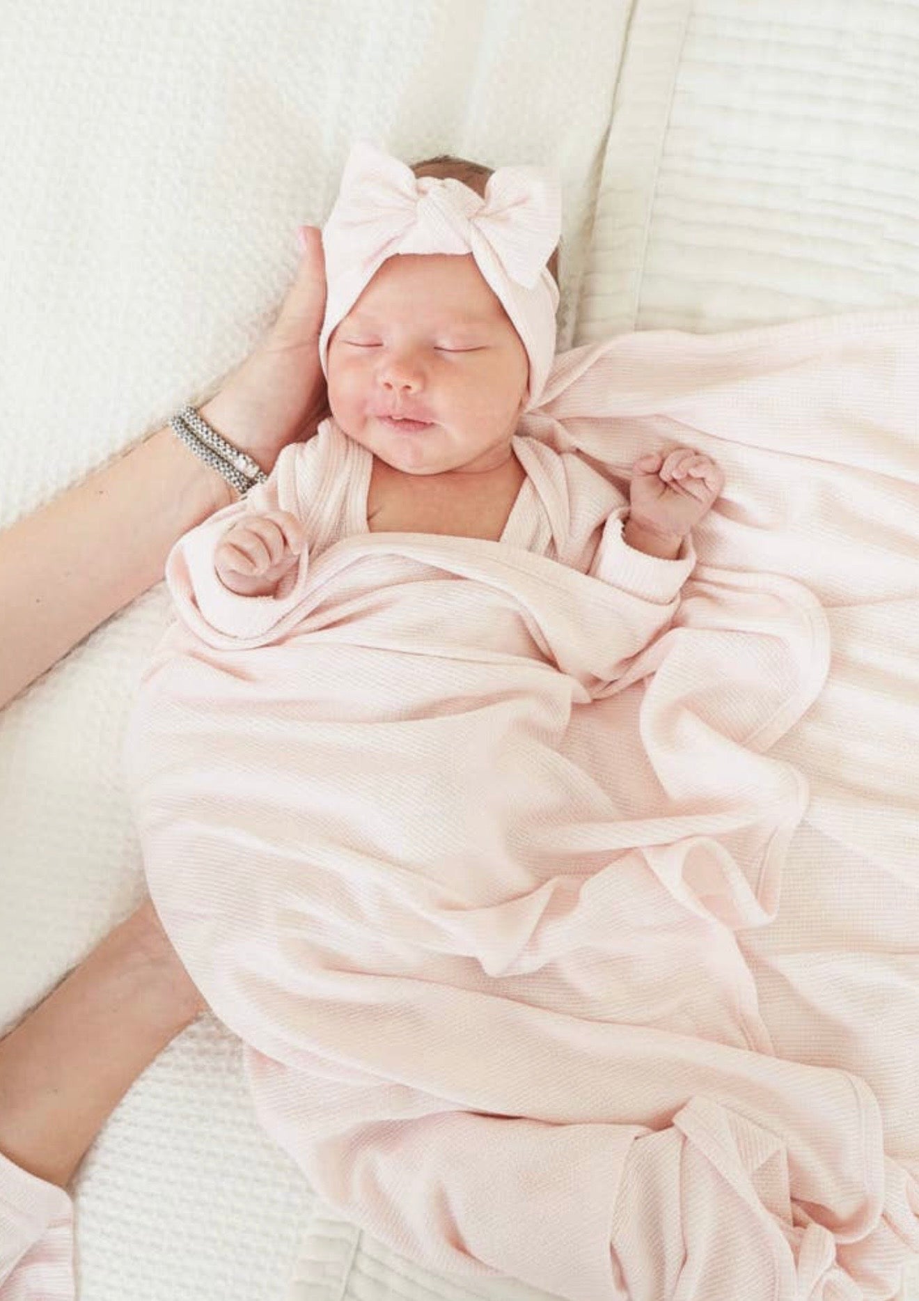 Caden Lane Oversized Swaddle Blanket Bamboo Waffle - Pearl Pink