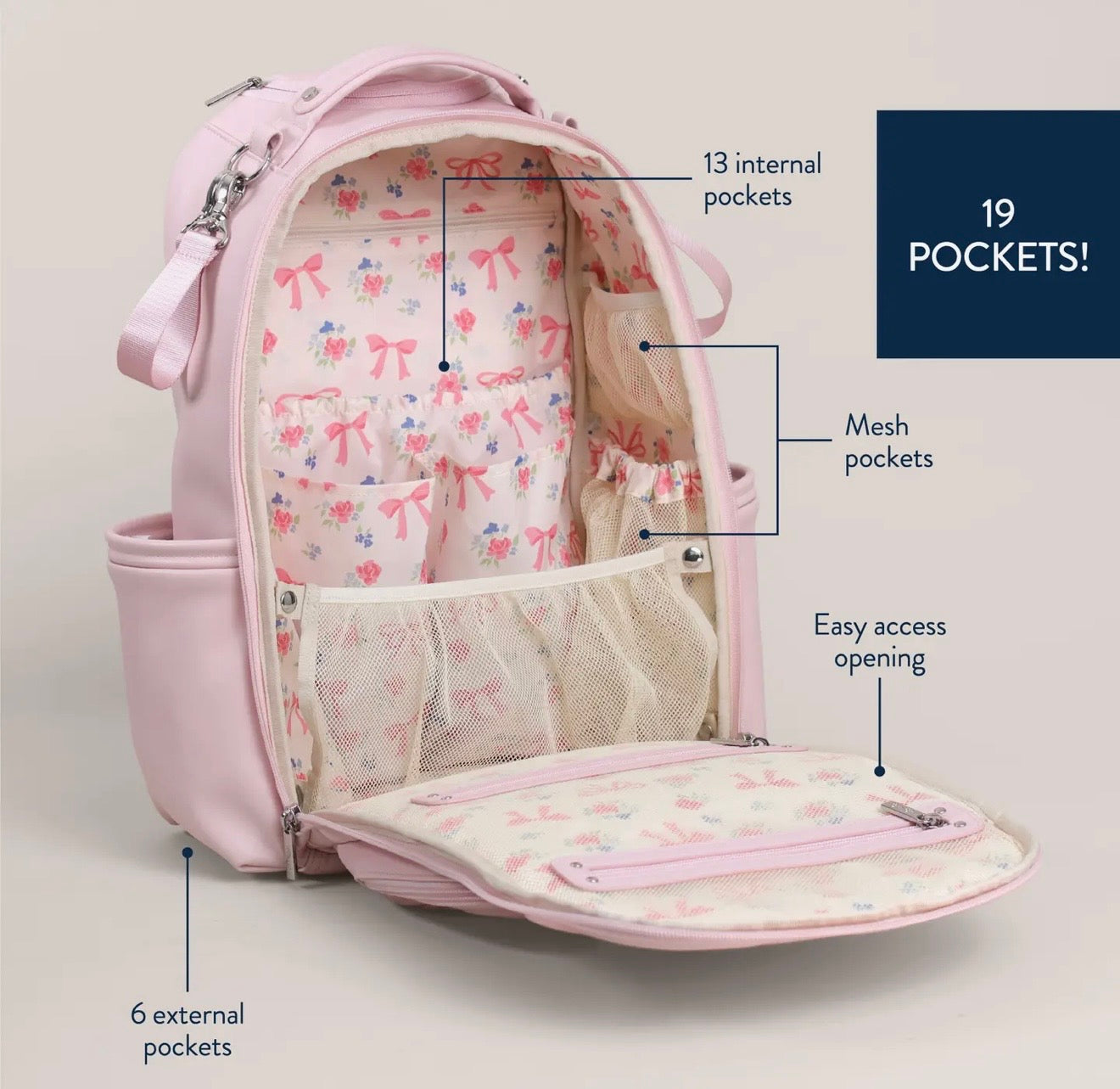 Itzy Ritzy Boss Plus Diaper Bag Backpack Pink Ribbons and Roses