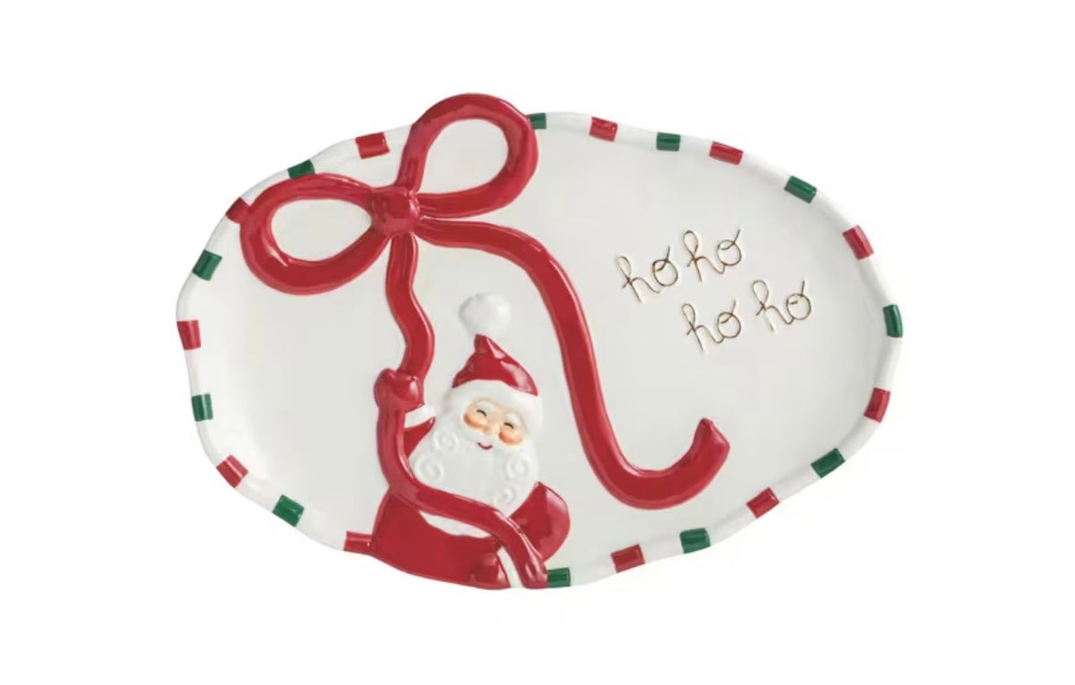 Mud Pie Hanging Bow Santa Platter