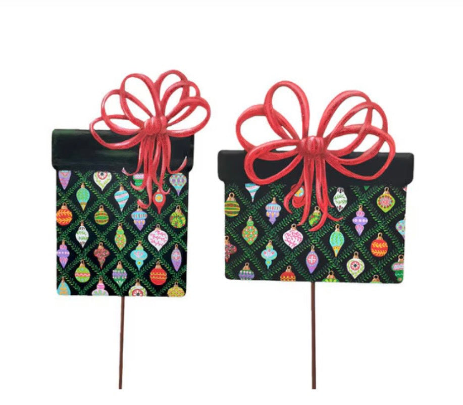 Round Top Merry & Bright Gifts Wrapped in Ornament Paper - Set of 2