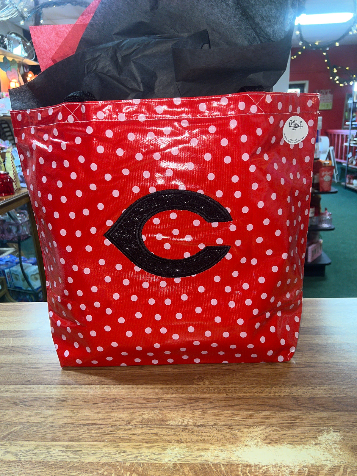 Red & White Polka Dot W C Oilcloth Bag