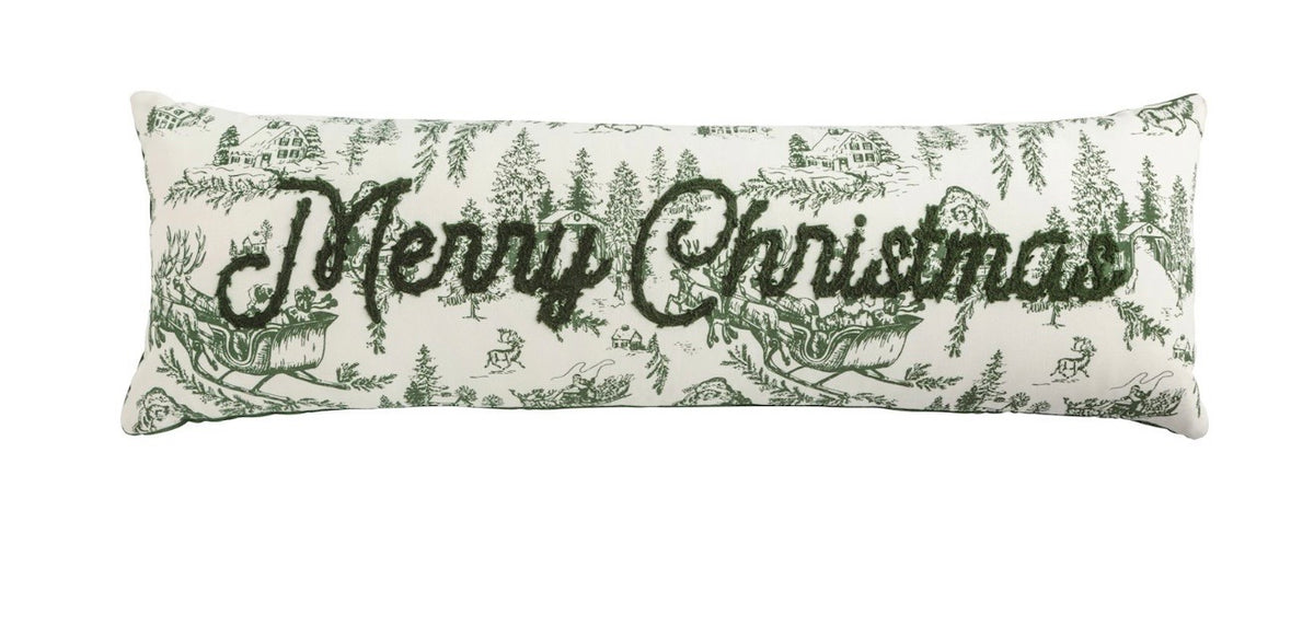 Mud Pie Long Green Xmas Toile Pillow
