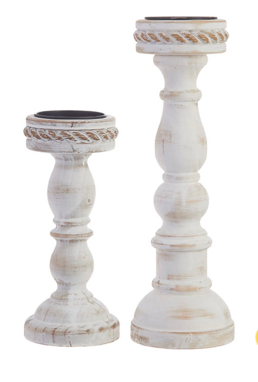 Raz Whitewash Twisted Edge Candle Holders (Set of 2)