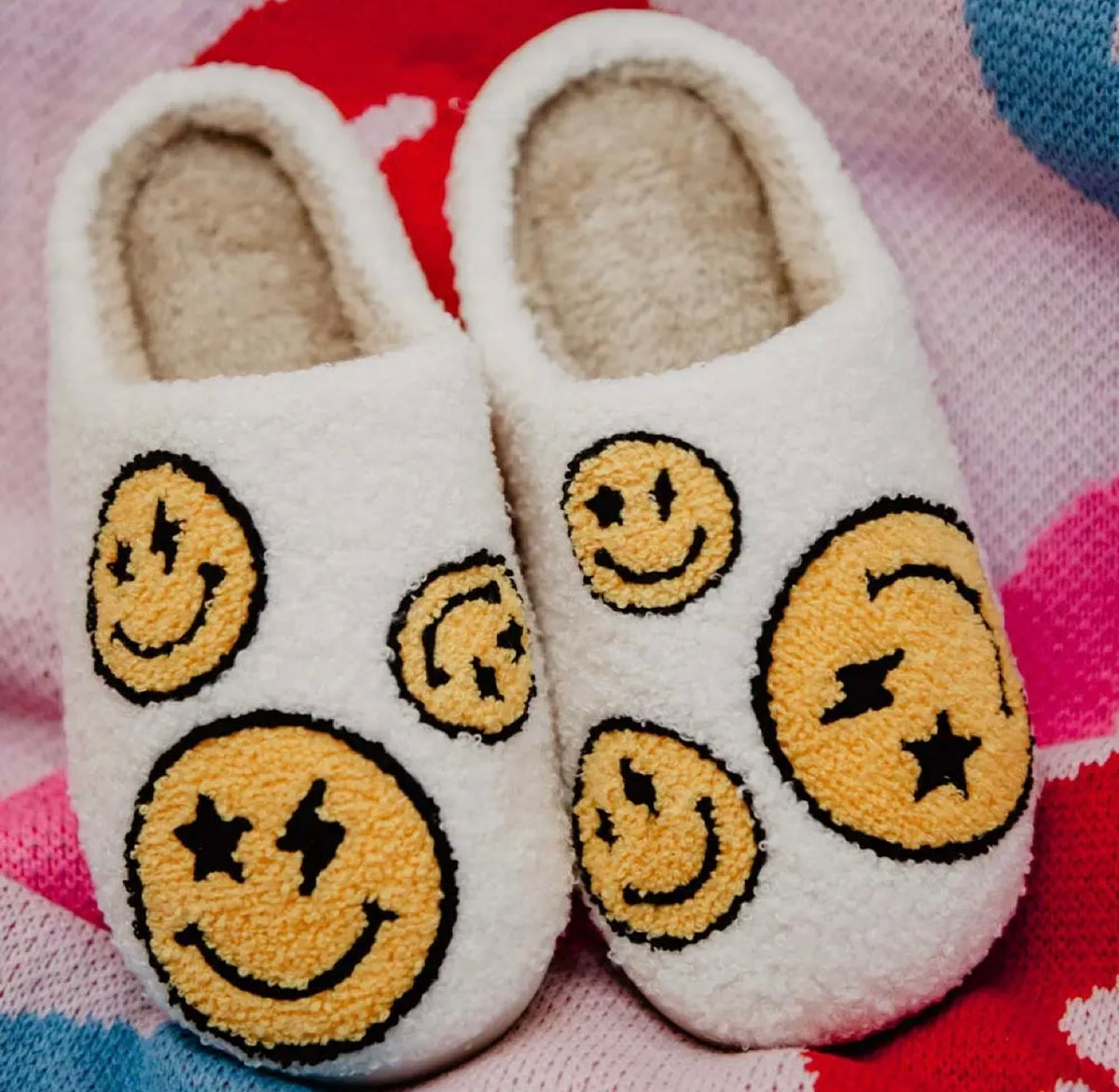 Star and Lightening Eyes Happy Face Slippers L/XL