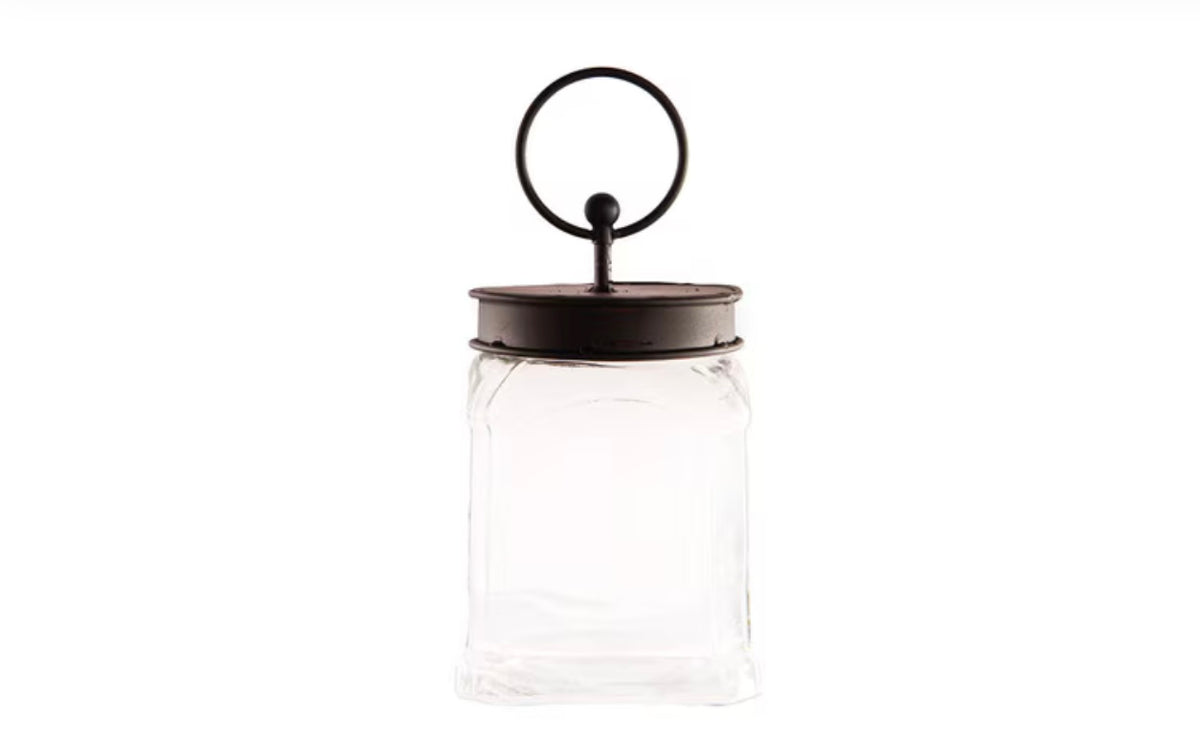 Round Top Square Glass Jar Large with Black Lid