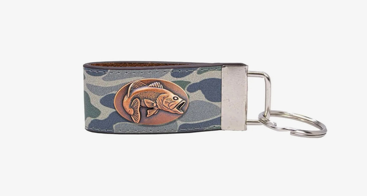 Zep Pro Bass Fishing Old School Camo Leather Loop Keychain