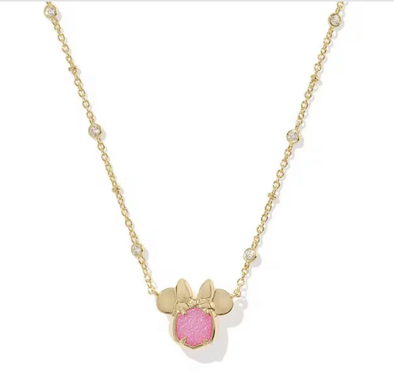 Kendra Scott Minnie Mouse Pendant Necklace Gold Hot Pink Drusy