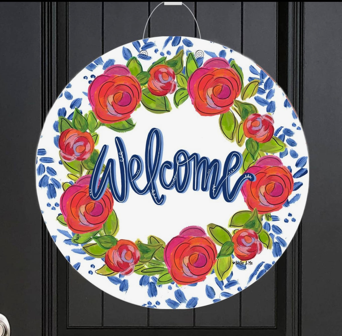 Baxter & Me Rosie Welcome in Blue Door Hanger