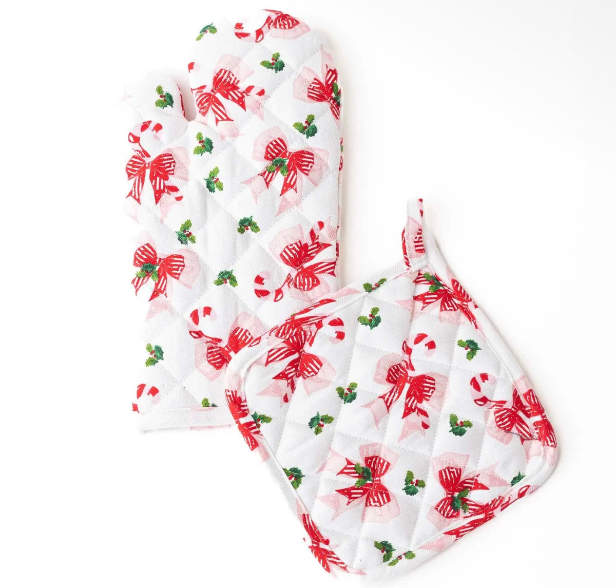 8 Oak Lane Holly Jolly Bows Oven Mitt & Potholder Set