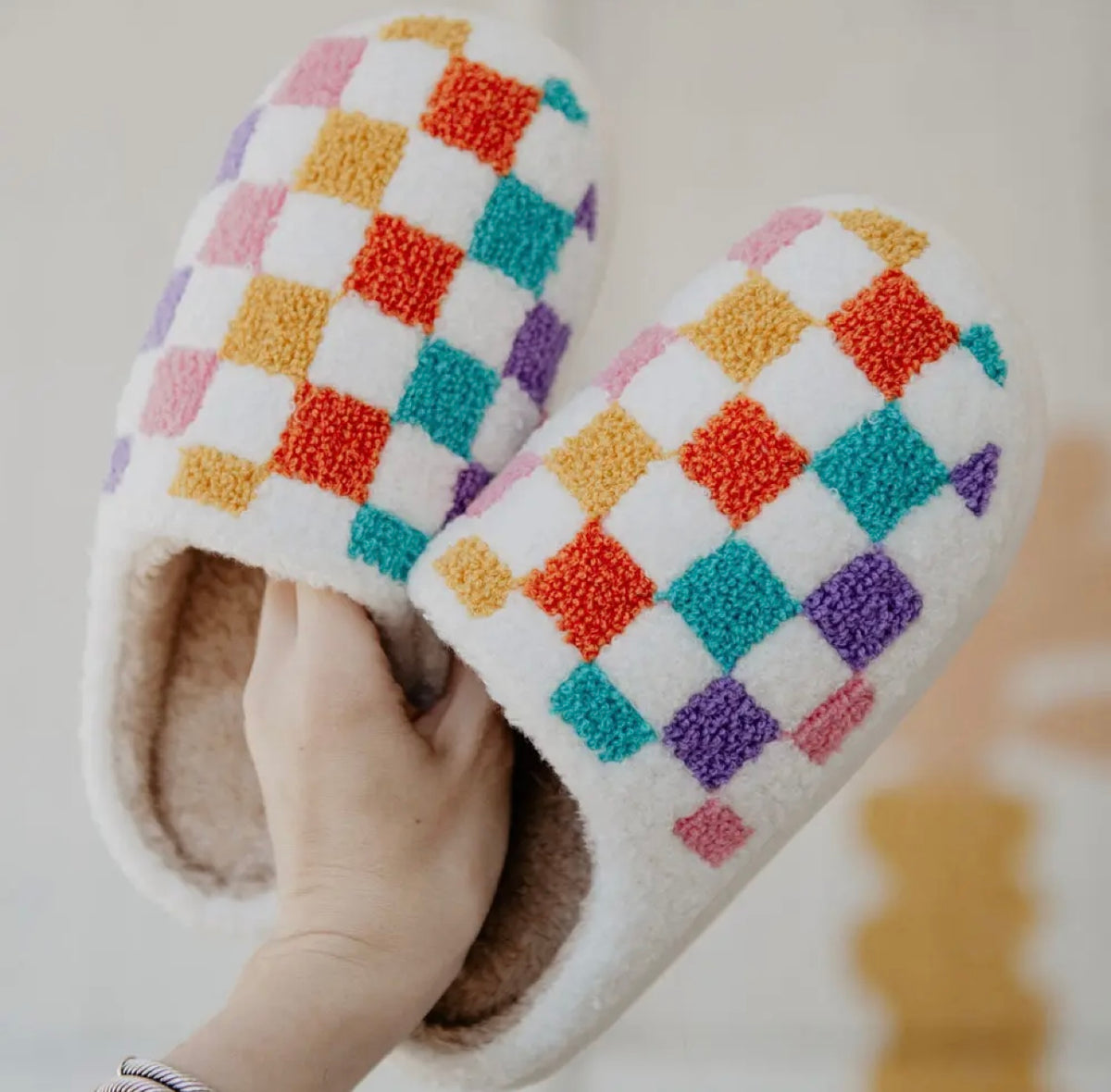 Multicolored Checkered Slippers M/L