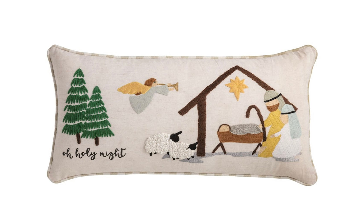 Mud Pie Manger Embroidered Pillow