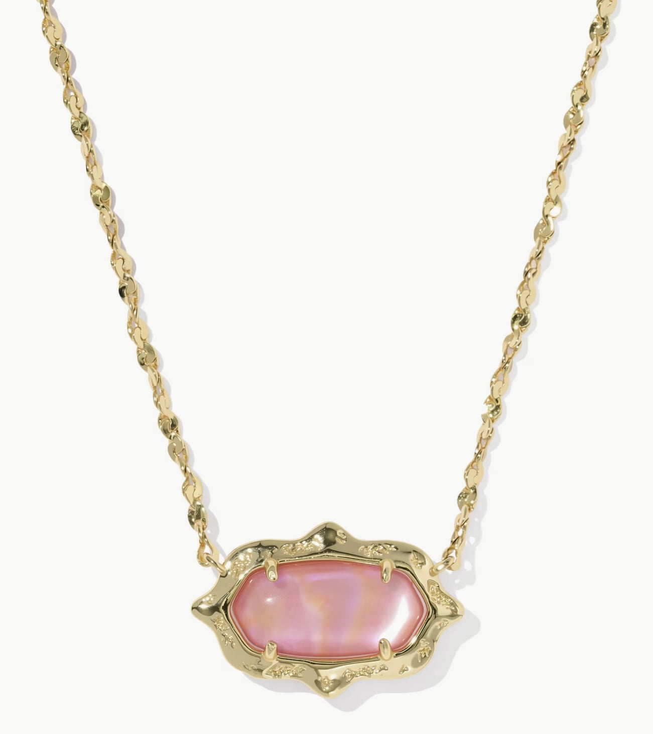 Kendra Scott Elisa Scallop Frame Necklace Gold Light Pink Iridescent Abalone