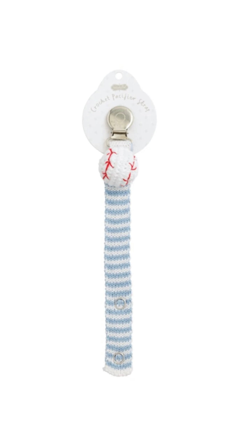 Mud Pie Baseball Crochet Paci Clip