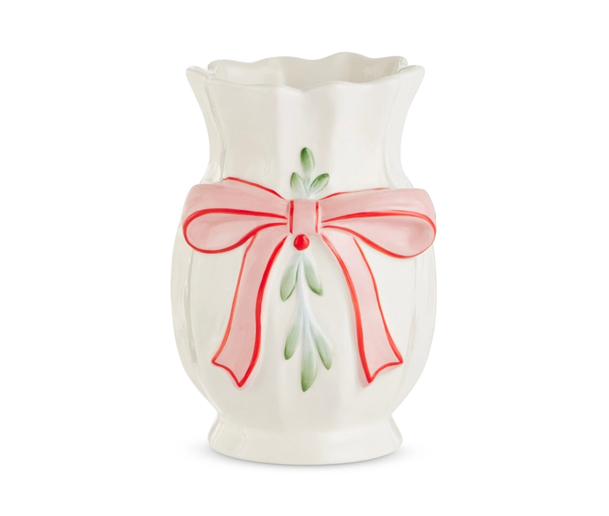 Raz 8.75” Bow and Mistletoe Vase