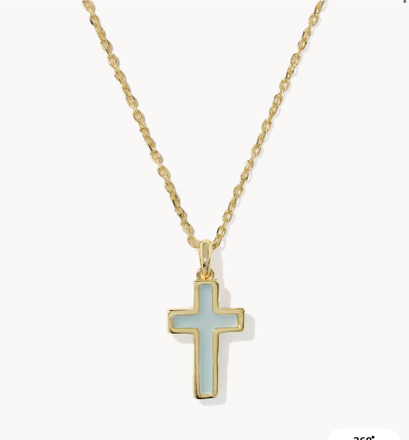 Kendra Scott Cross Pendant Necklace Gold Matte Light Blue Dichroic Glass