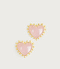 Anabel Aram - Heart with Stone Stud Earrings: Rose Quartz