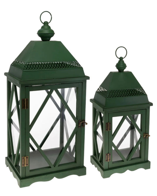 French Lick Hunter Green Lanterns - Set of 2
