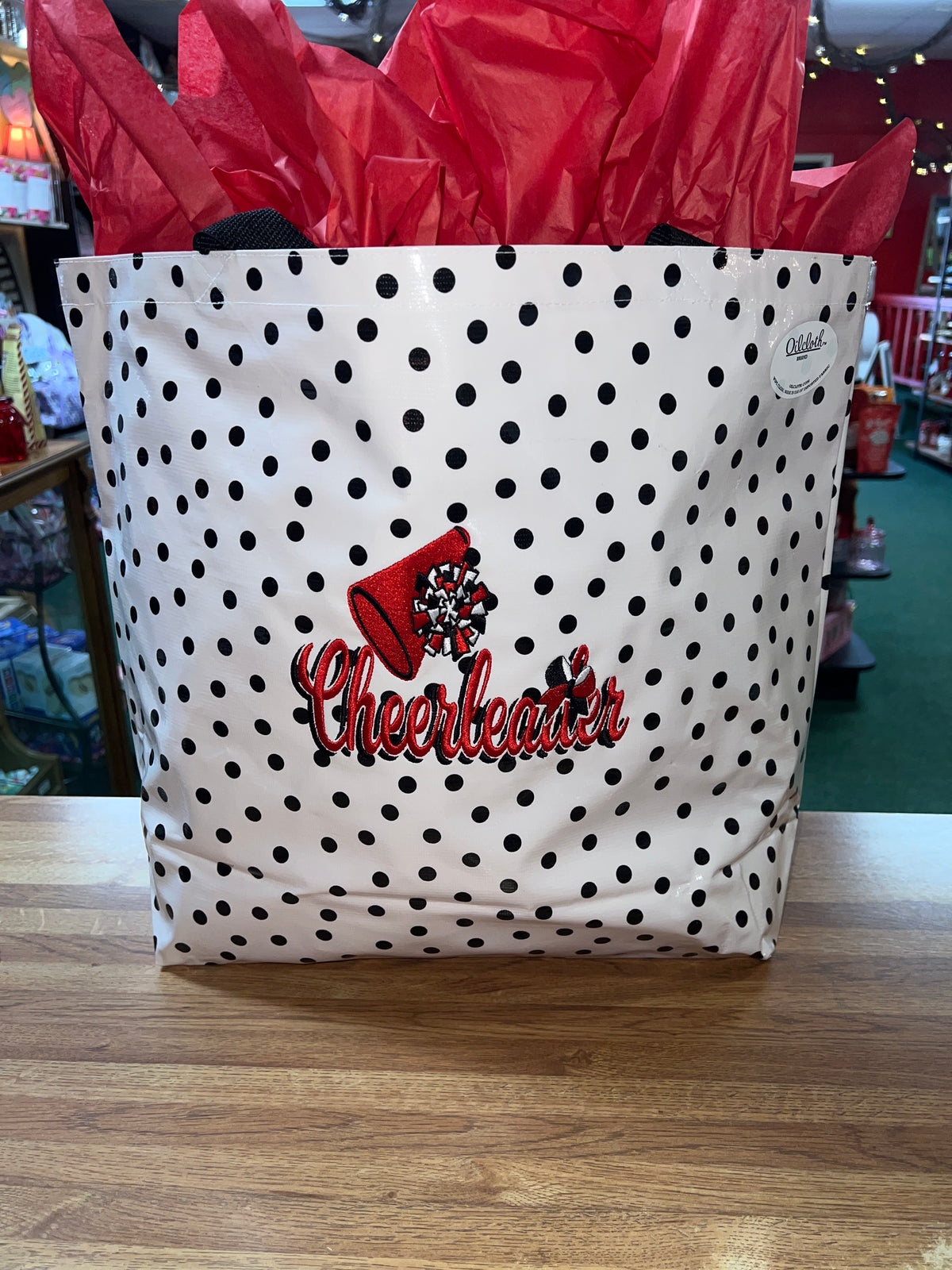 Black & White Polka Dot W Cheerleader Oilcloth Bag