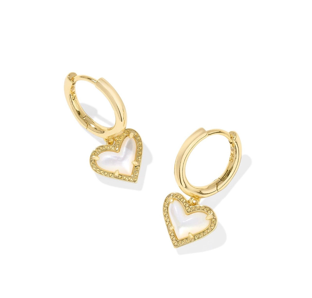 Kendra Scott Ari Heart Huggie Earrings: Gold Ivory Mother of Pearl