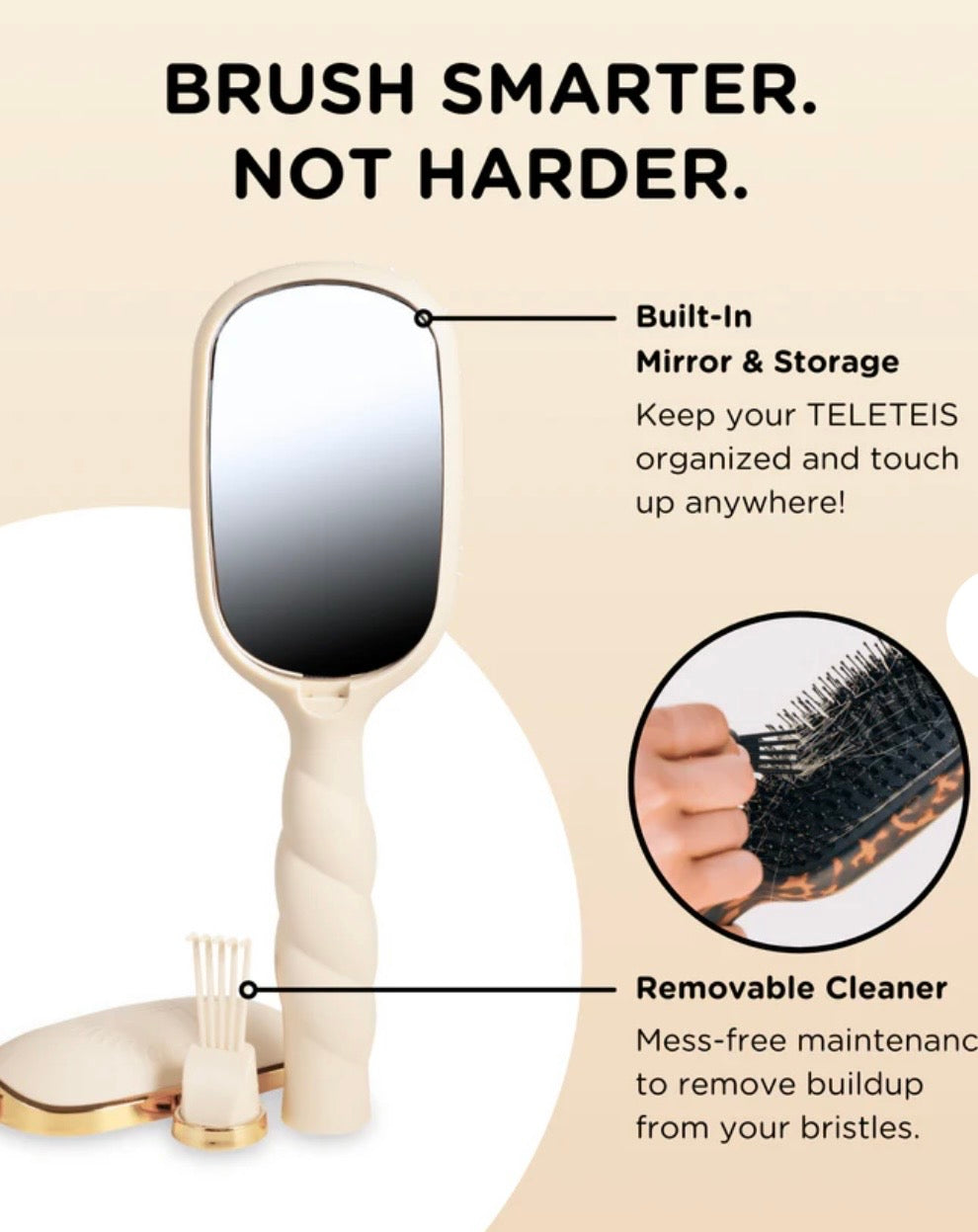 Teleties Boar Bristle Hair Brush Tan