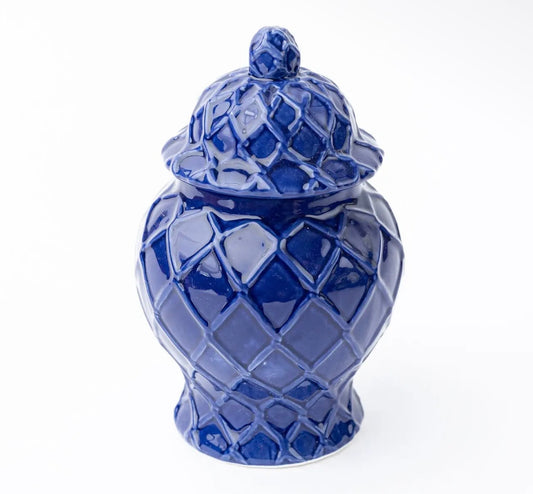8 Oak Lane Navy Textured Ginger Jar w Lid - Small