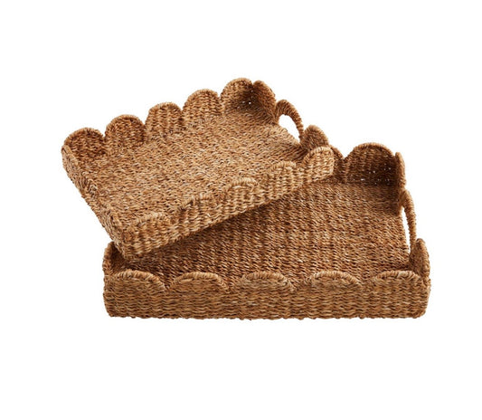 Mud Pie Scallop Woven Tray Set