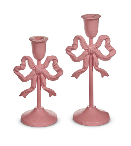 Raz Pink Bow Candle Sticks (Set of 2)
