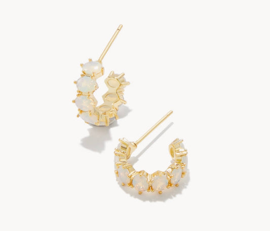 Kendra Scott Cailin Crystal Huggie Earrings: Gold White Iridescent