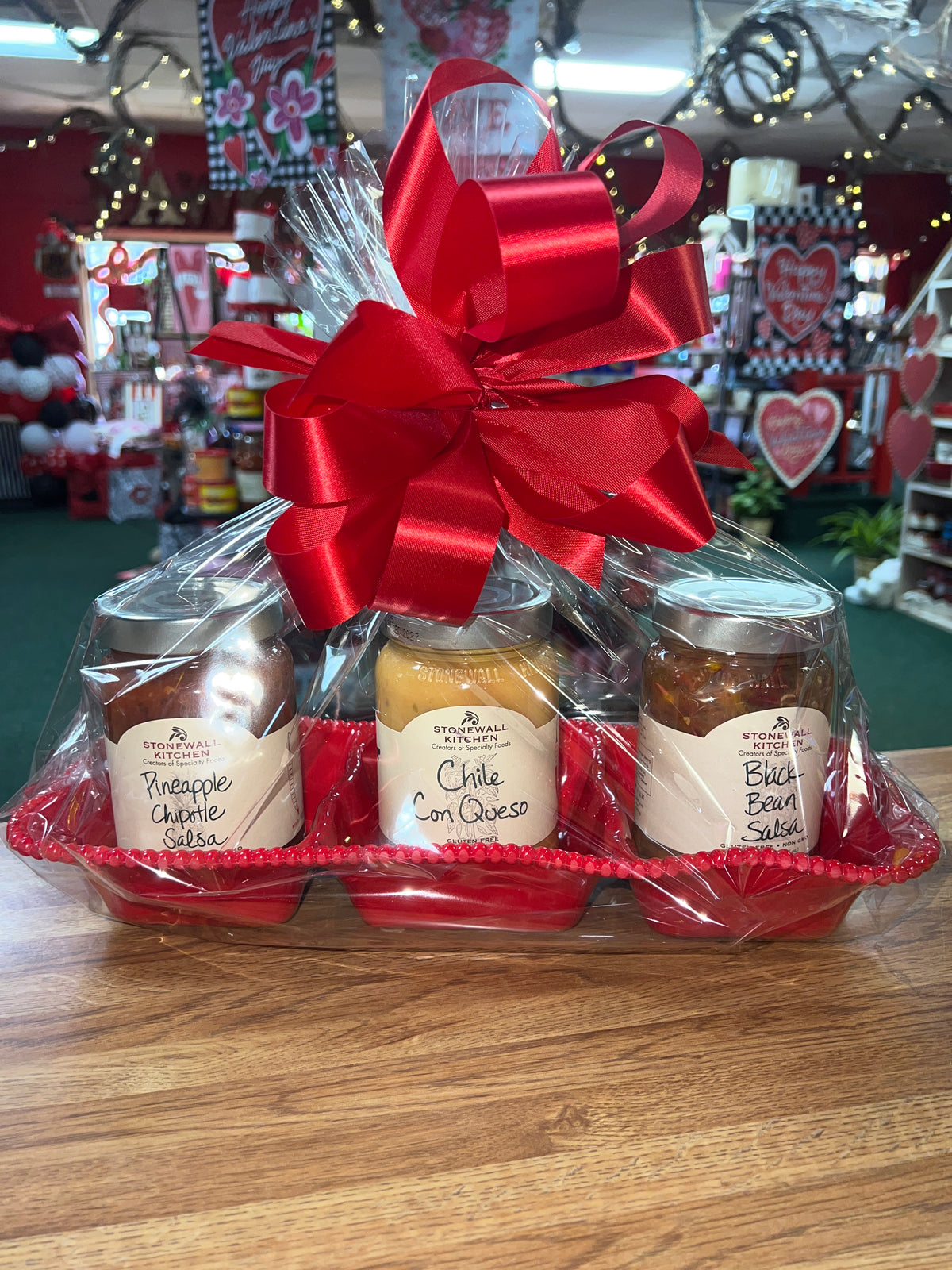 Gift Pack - Red Divided Tray, Salsa, Queso, Black Bean Salsa