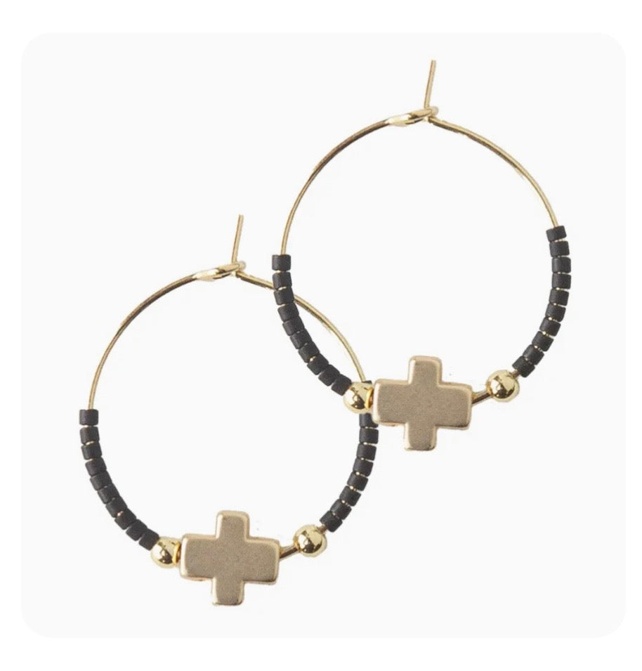 Lenny & Eva Faithful Cross Earrings - Black