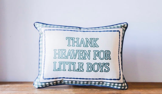 Little Birdie Gingham Thank Heaven for Little Boys Pillow + Piping Laurel