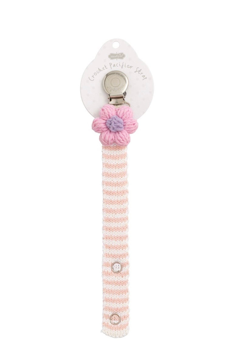 Mud Pie Pink Flower Crochet Paci Clip