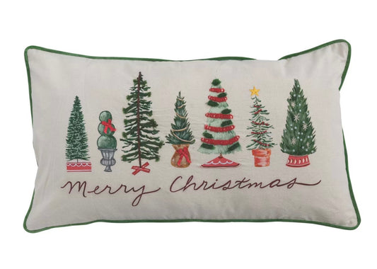 32”L x 18”H Cotton Lumbar Pillow w Merry Christmas