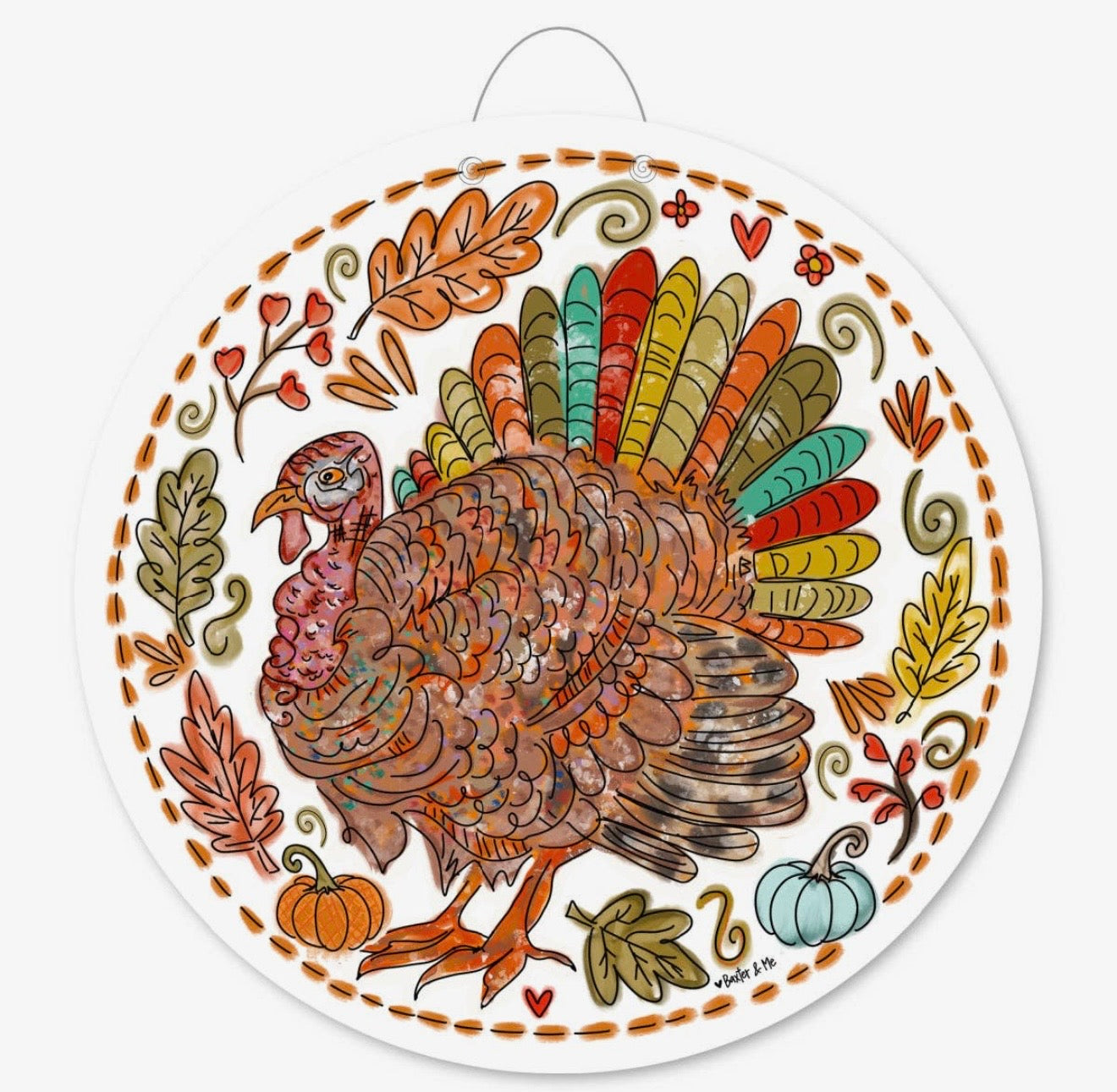 Baxter & Me Colorful Feather Turkey “Mr. Feathersworth” Door Hanger