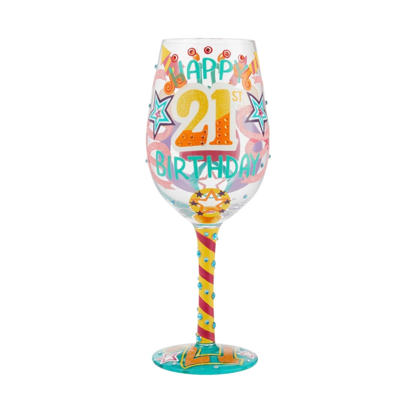 Lolita Happy 21st Birthday Hand Painted Wine Glass