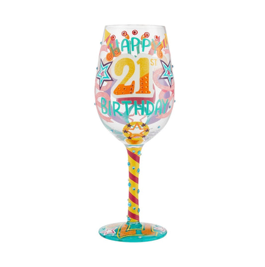 Lolita Happy 21st Birthday Hand Painted Wine Glass