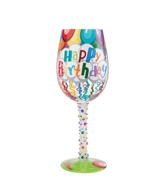 Lolita Birthday Streamers Hand Painted Wine Glass