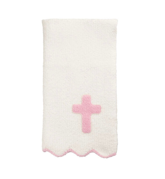 Mud Pie Pink Chenille Cross Blanket