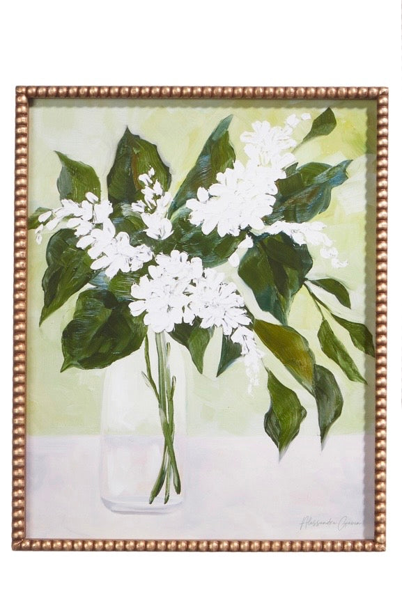 Raz 22” White Flowers in Vase Framed Print - Draping Flower