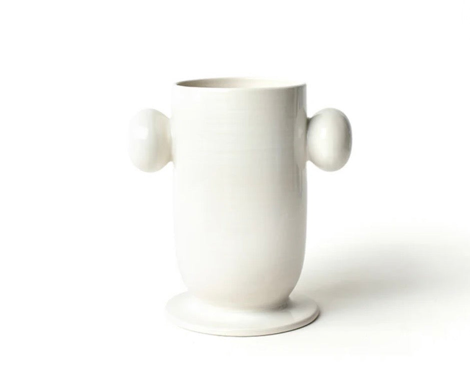 Cotton Colors Signature White Large Cylinder Vase with Knob Handles