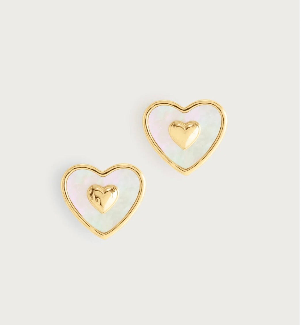 Anabel Aram Heart Radiant Pearl Gold Stud Earrings