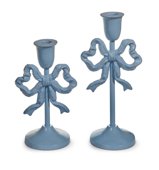 Raz Blue Bow Candle Sticks (Set of 2)