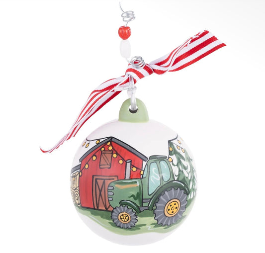 Glory Haus Merry Christmas Green Tractor Holiday Ornament