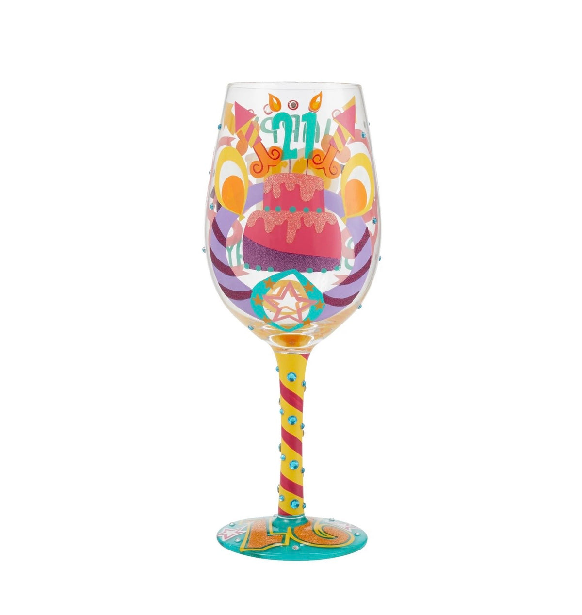 Lolita Happy 21st Birthday Hand Painted Wine Glass