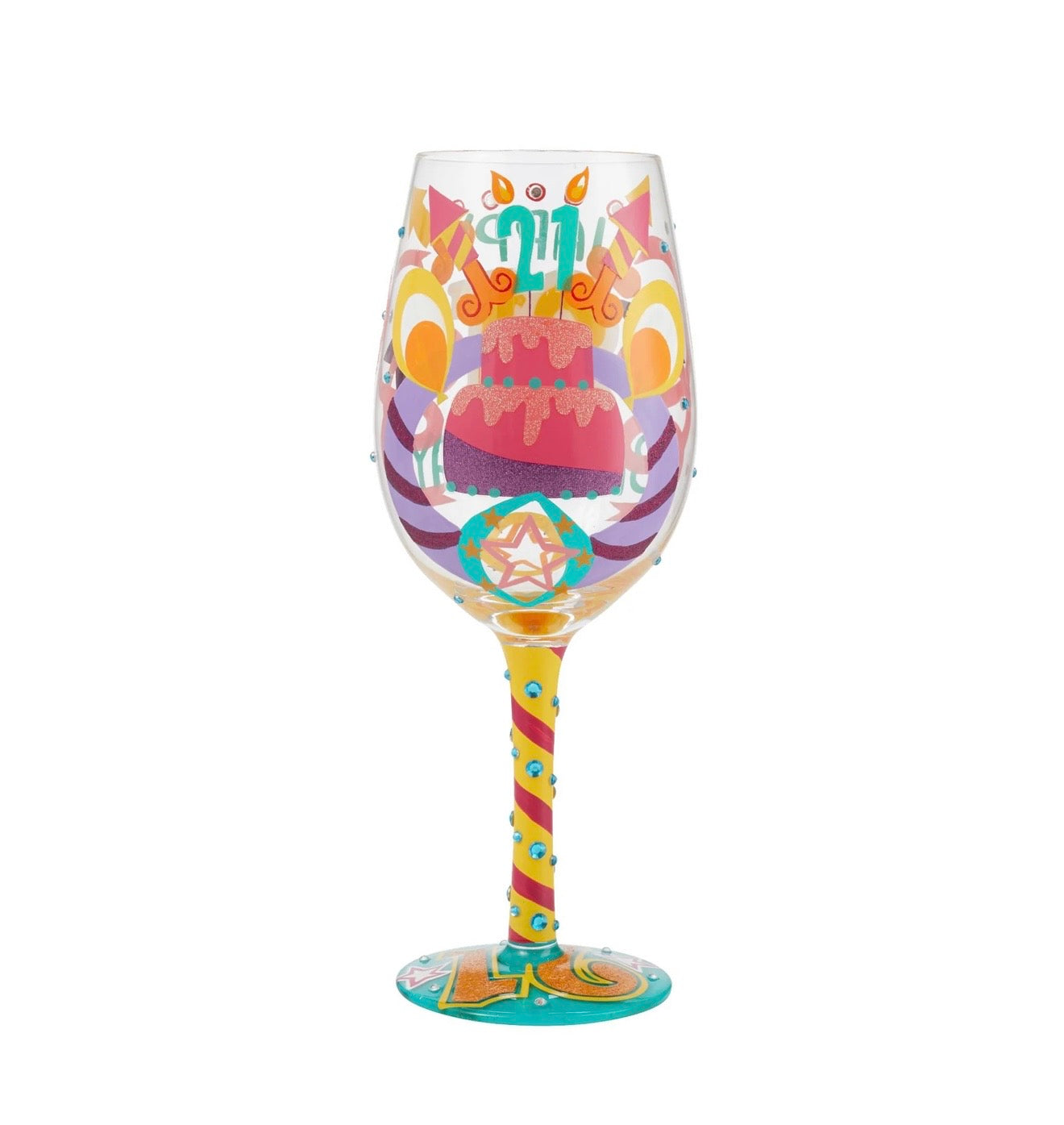 Lolita Happy 21st Birthday Hand Painted Wine Glass